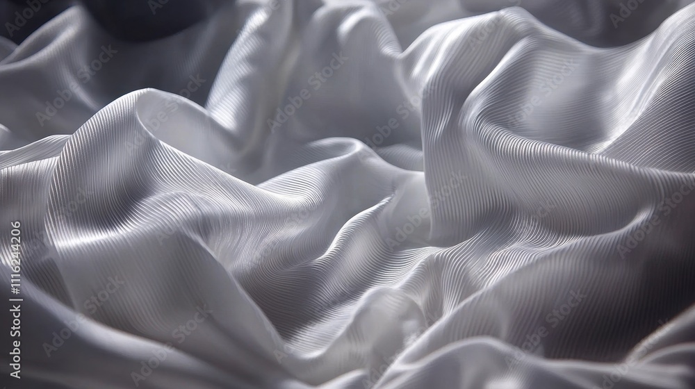 Poster elegant white satin fabric with soft waves and textured patterns in natural light