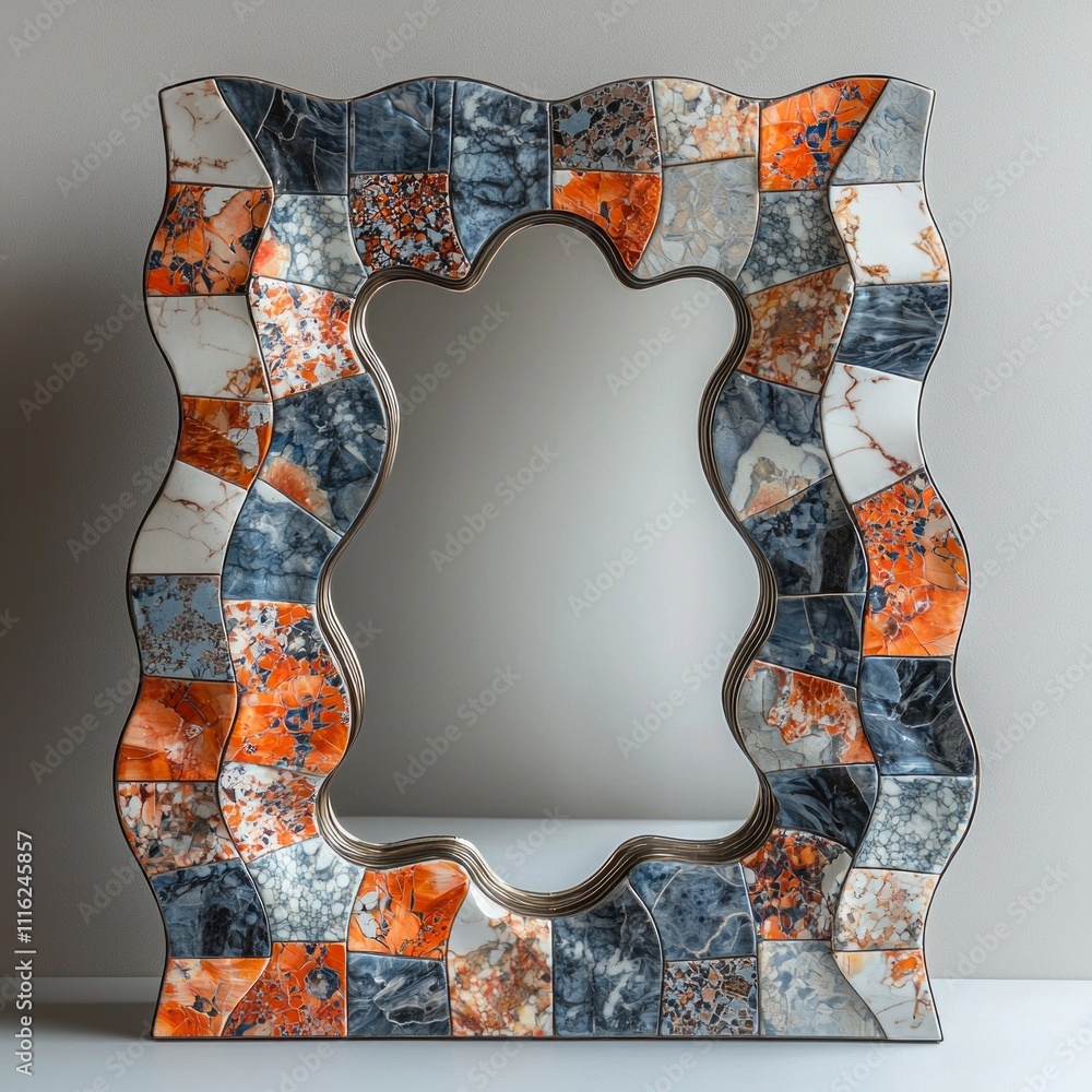 Poster distinctive eclectic mirror showcases unique frame made array materials colors and patterns highligh