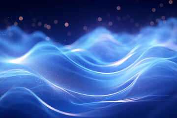 An abstract swirling particles motion depth and movement, forming wave structures on gradient of dark navy background