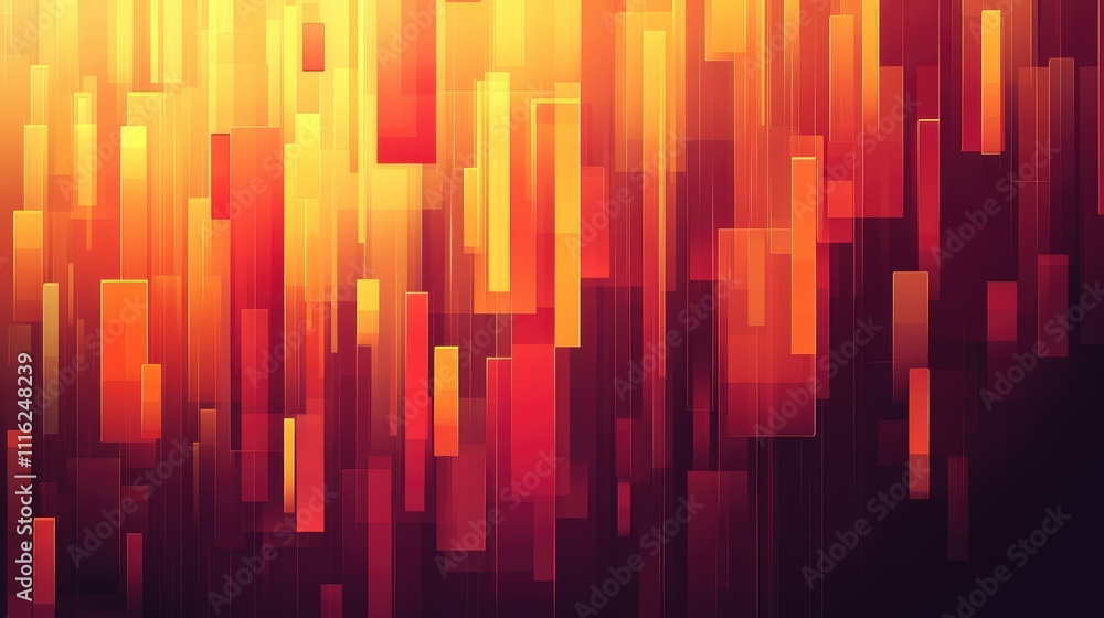 Poster a gradient pixel art design featuring abstract geometric shapes that transition from red to orange, 