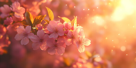 Golden Hour Pink Blossom Illustration: A Dreamy Spring Floral Image
