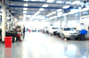 Fototapeta premium The image features the interior of a repair shop, emphasizing tools and equipment used by mechanics.