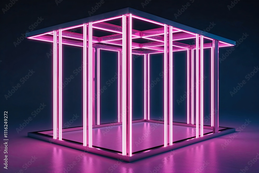 Poster 3d model of innovative framework with vertical neon channels showcasing vibrant ethereal design