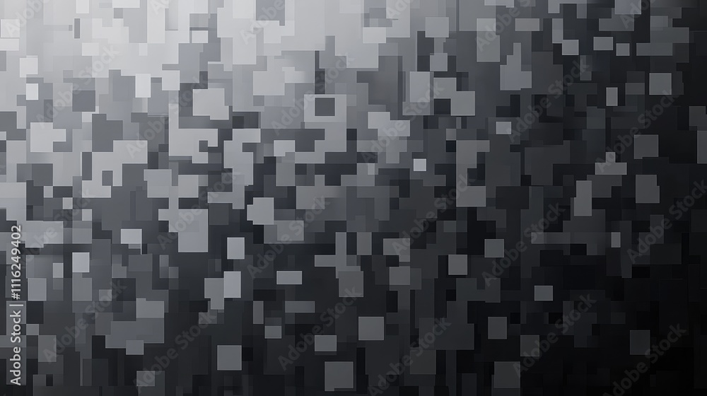 Poster a gradient pixel art pattern with smooth transitions from black to gray, forming a sleek, monochroma