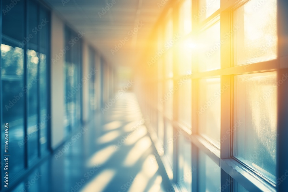 Aufkleber bright and airy corridor with sunlight streaming through windows, creating warmth and soft shadows o
