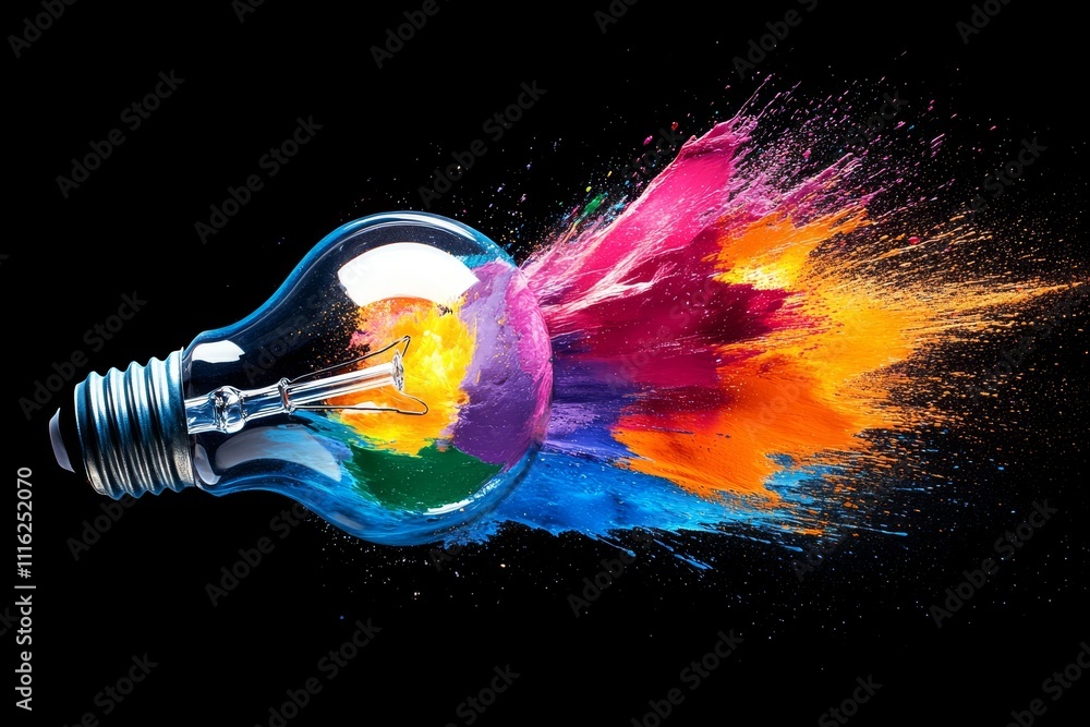 Poster bright explosion of colors from a shattered light bulb creating a stunning visual contrast against a