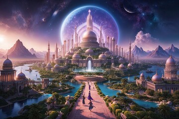 Obraz premium Celestial Oasis City a Heavenly Paradise in the Astral Dimension