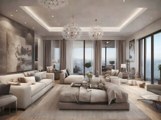 Fototapeta premium modern living room with furniture real estate 