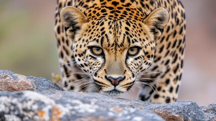 Fototapeta premium Intense Gaze of a Leopard in its Natural Habitat
