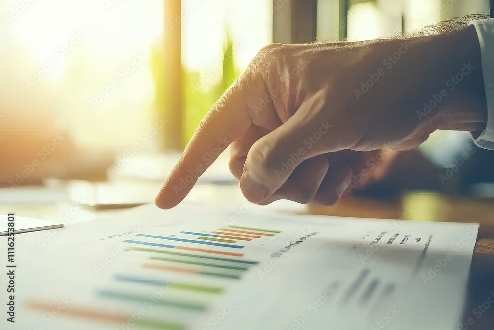 Aufkleber businessman analyzing colorful bar graphs on a document in a modern office with soft natural light i
