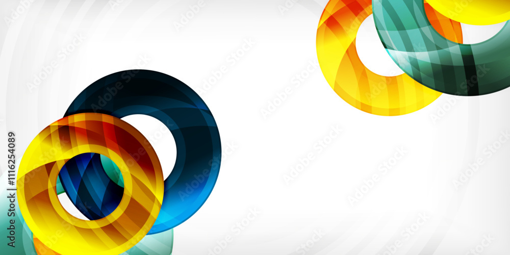 Poster bright colorful circles with light effects. abstract background
