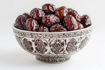 A bowl filled with dates isolated on a white background