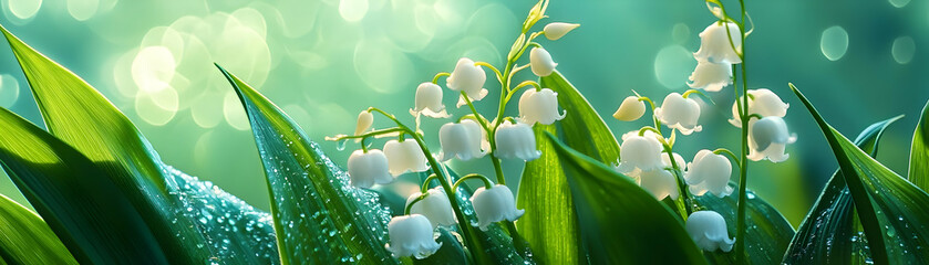 Dew-Kissed Lily of the Valley Illustration: A Springtime Floral Background