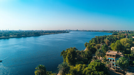 Naklejka premium View on the Nile and Gezira Island of Cairo, panorama from above, Egypt