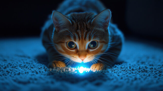 cat chasing laser pointer in cozy living room