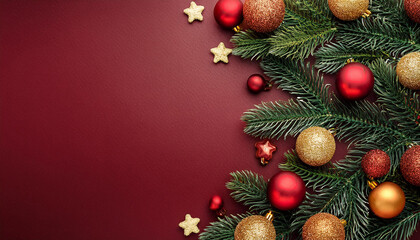 Christmas holiday banner. Christmas tree frame with ornaments