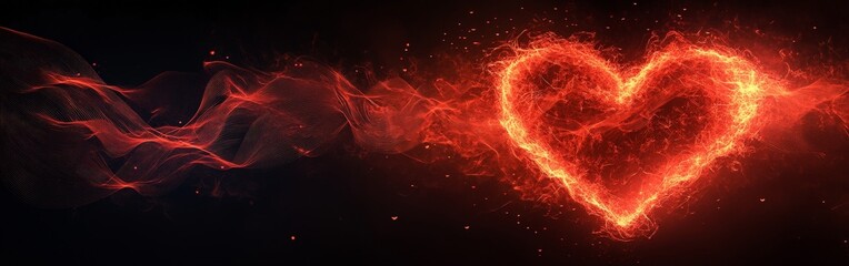 Glowing Red Heart with ECG Line on Dark Background