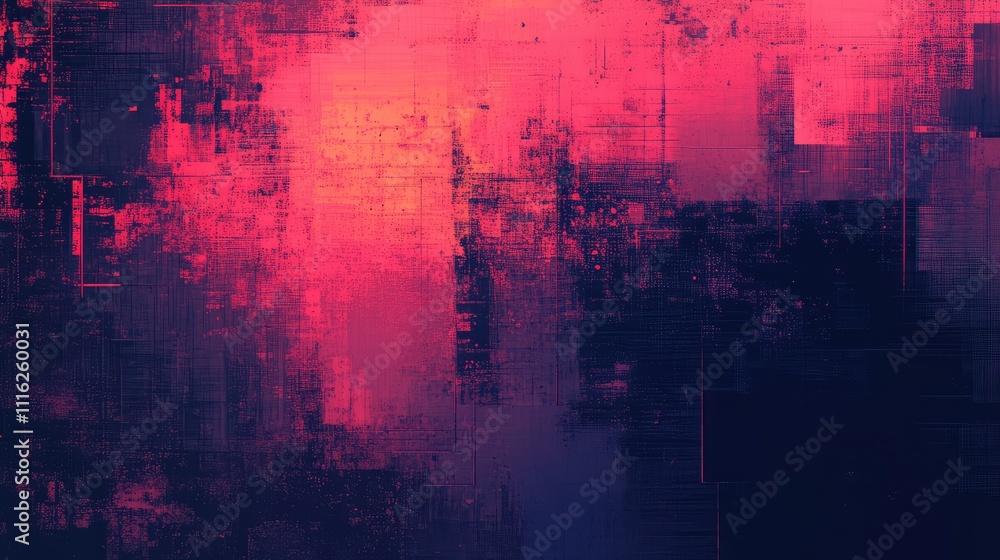 Poster a grungy, distressed pixel overlay texture with rough edges and digital noise, evoking a sense of di