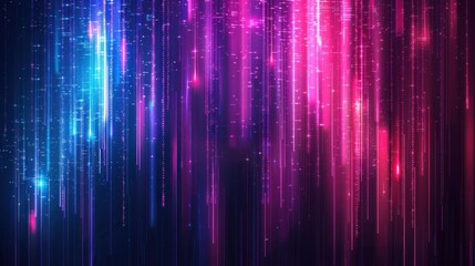 Abstract Digital Rain with Pink and Blue Glowing Lines