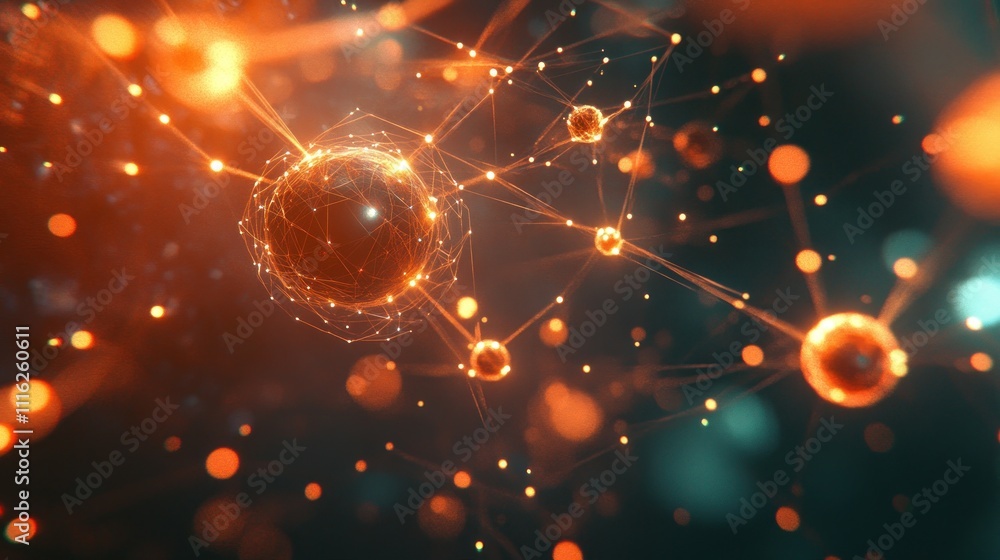 Poster abstract representation of interconnected particles and energy