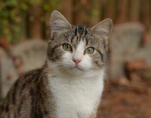 Chat gris et blanc assis