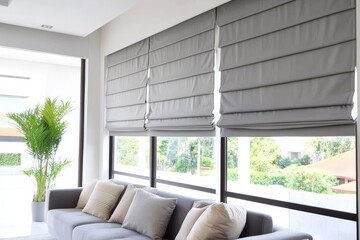 Fototapeta premium Create a cozy atmosphere with beautifully designed Roman curtains.