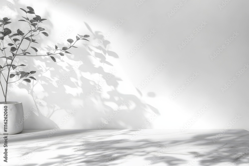 Poster perfect backdrop of a marble table highlighted by natural tree shadow for product mockups.