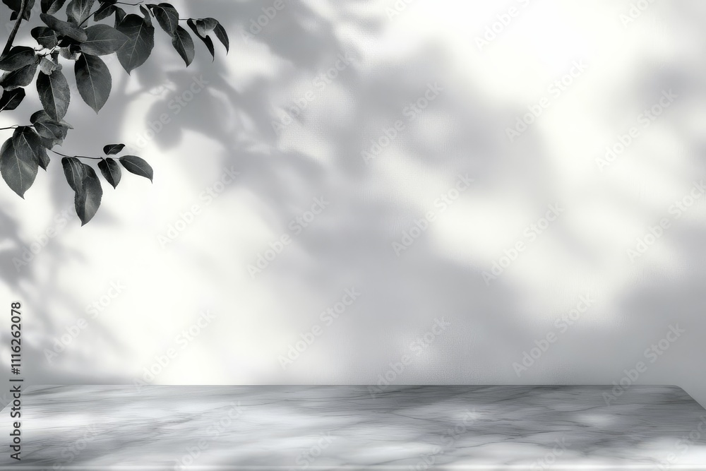 Poster perfect backdrop of a marble table highlighted by natural tree shadow for product mockups.