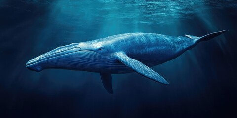 Fototapeta premium Explore the grandeur of a natural history museum featuring a stunning blue whale exhibit, showcasing the magnificent blue whale s role in the marine ecosystem and its fascinating history.