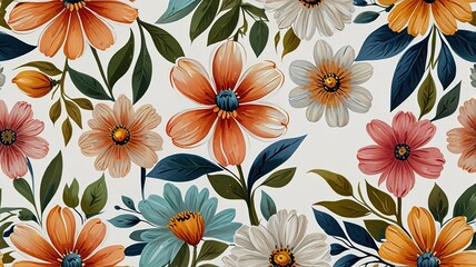 Illustration oil painting pattern flower in white background