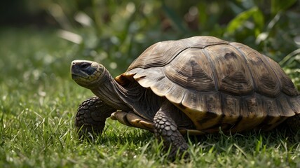 Obraz premium Tortoise Walking on Grass in Natural Setting