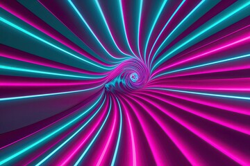 Captivating 3D Canvas with Neon Teal and Fuchsia Waves Radiating in the Night