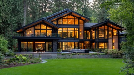 Modern Luxurious Home Illuminated In A Wooded Setting