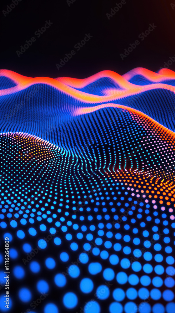 Aufkleber a vibrant, abstract wave of blue and orange dots, creating a dynamic visual representation of sound 