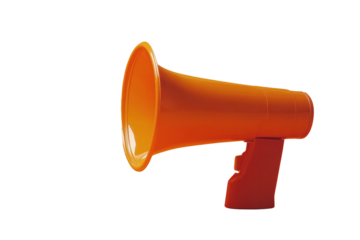 A unique image featuring a paper cup as a megaphone on a bright orange surface, embodying the idea of spreading the word through referrals. The design emphasizes outreach