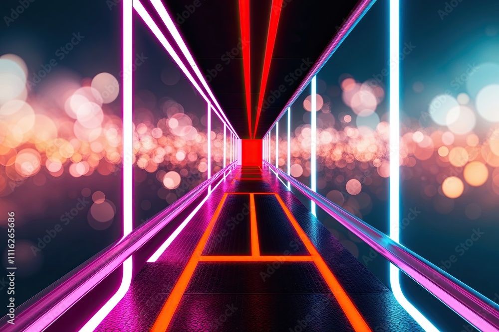 Poster stylish 3d imagery with neon pathways and surreal bokeh background