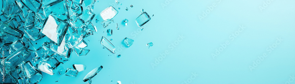 Aufkleber a vibrant, abstract image featuring scattered glass shards against a soft blue background, creating 