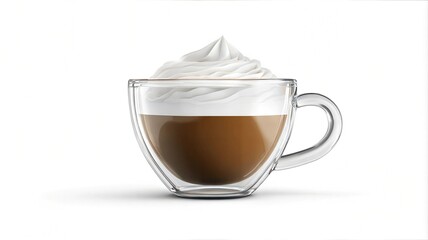 Mocha mousse_coffee cappuccino with whipped milk cap isolated on white background