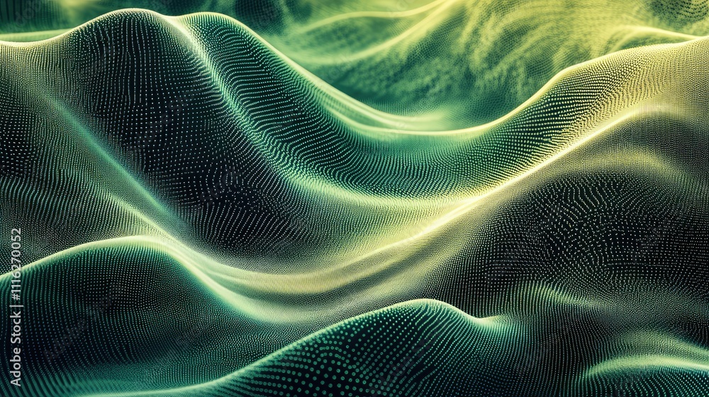 Poster a hypnotic abstract design made up of thousands of pixel dots, arranged to form waves of color from 