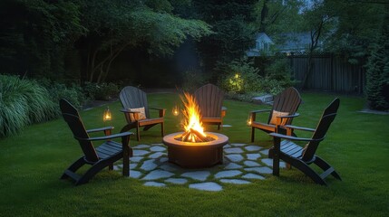 Cozy Chairs Around a Warm Fire Pit at Dusk