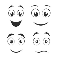 Funny Cartoon Face Collection Silhouette Vector Illustration.