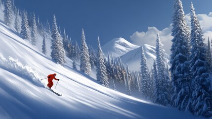 Skier Navigating an Untouched Snowy Slope