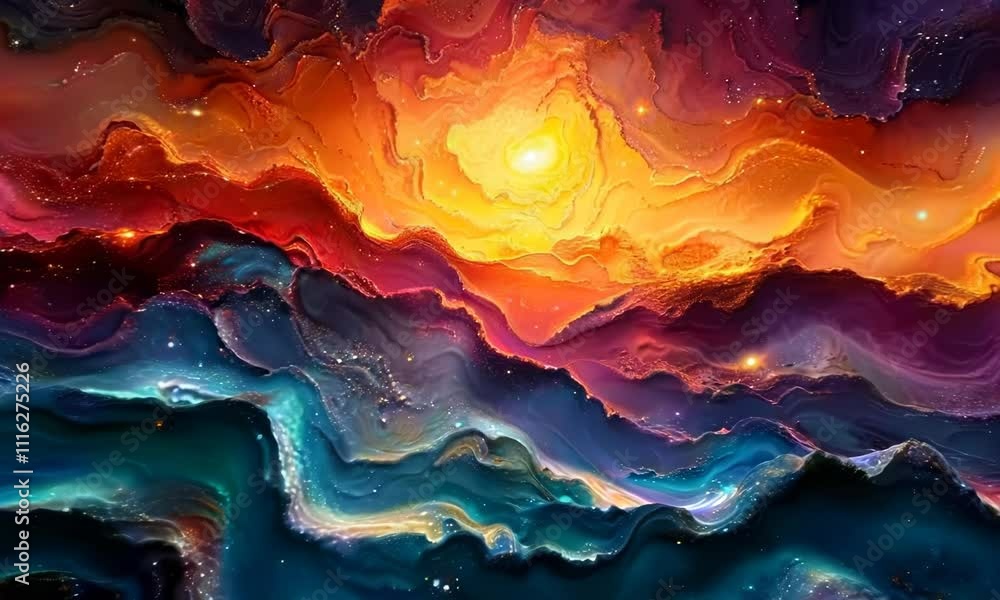 Poster abstract painting with layered colors and subtle textures, adding depth and dimension