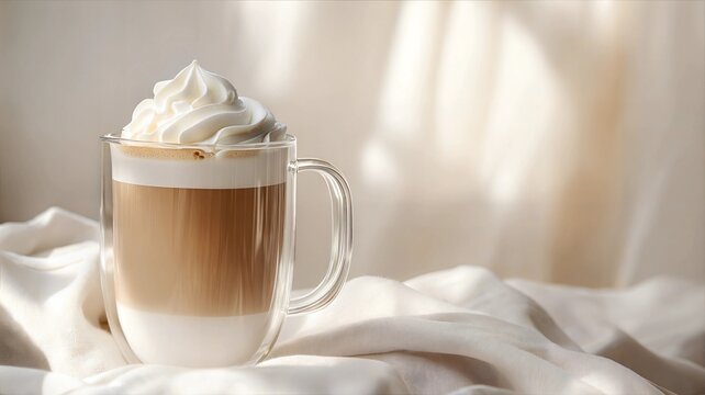 Mocha coffee cappuccino with whipped milk cap isolated on white background