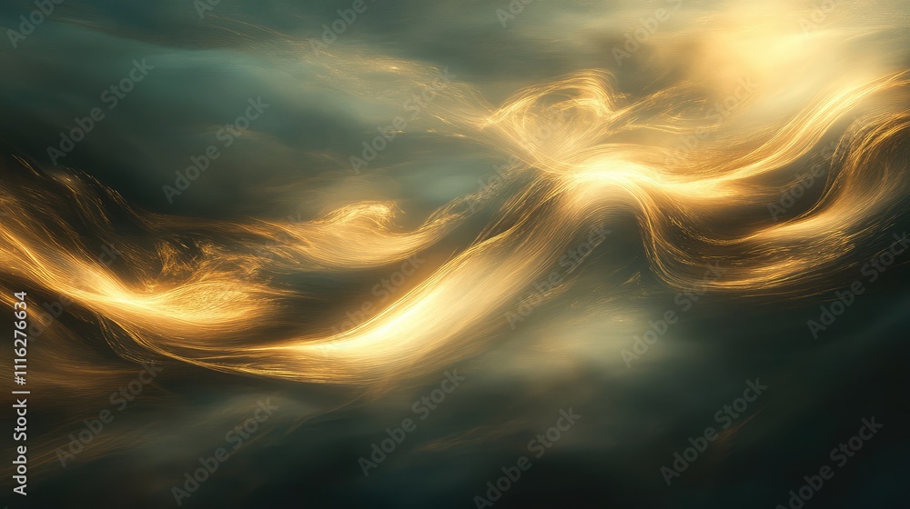 Poster a low-resolution pixelated image of abstract, blurred lines and swirling shapes, creating a sense of