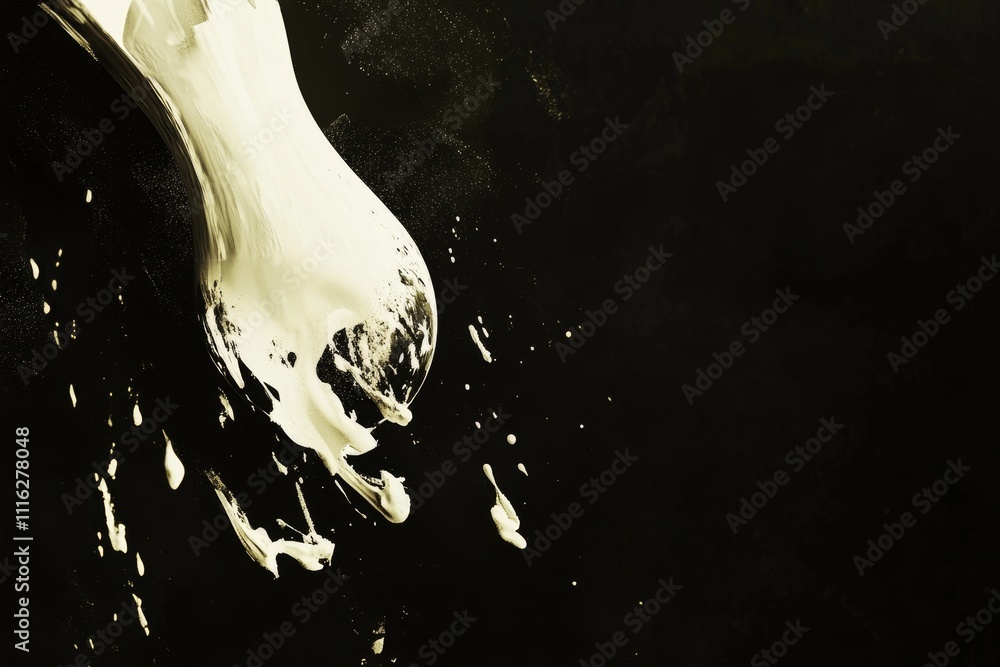 Poster dynamic splash of creamy paint against a dark background capturing fluid motion and artistic express