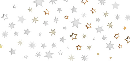 A digital illustration of golden and silver stars on a black background, creating a sparkling and festive pattern.
