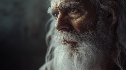 Thoughtful Portrait of an Elderly Man with a White Beard in Soft Lighting