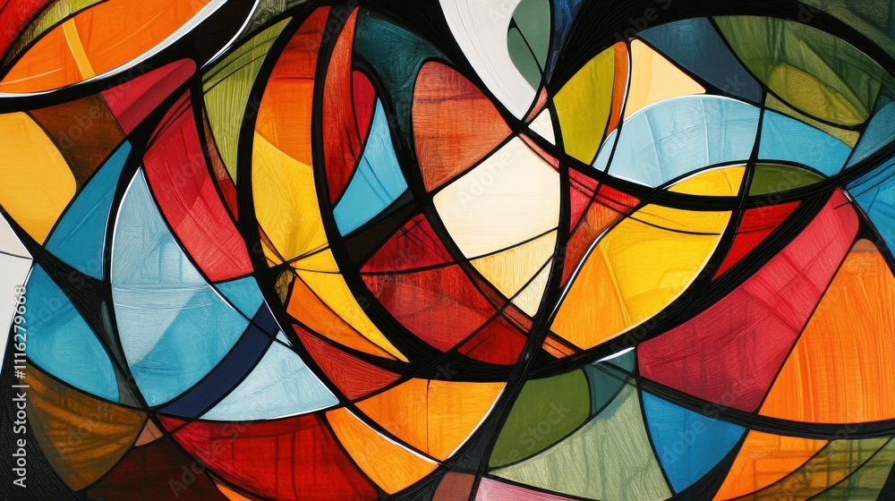 Poster an abstract painting with intertwined, flowing lines and complementary colors, representing the conn