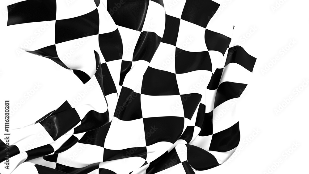 Poster the checkered flag waves in the wind signaling the end of a race victory is in sight